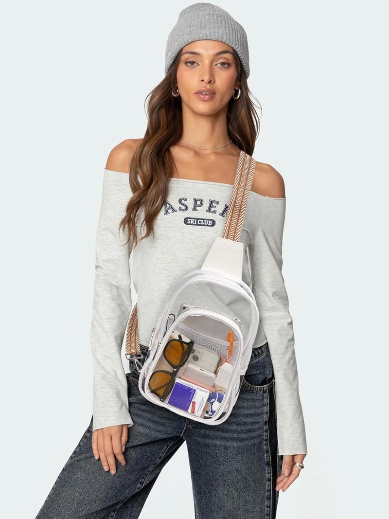 Flowston Store 3 Pockets Clear Bag for Stadium Events Large Clear Sling Crossbody Backpack Fanny Pack Concert Purses for Women Men - Image 2